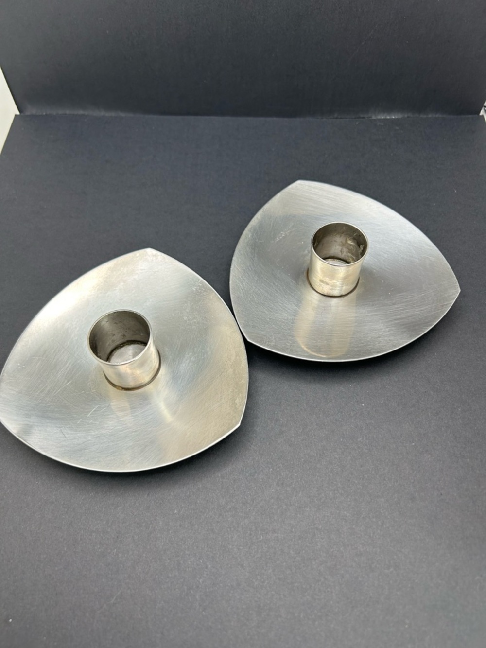 “Vintage StyleStainless Steel Silver Metal Candle Holders Pair Home Decor”